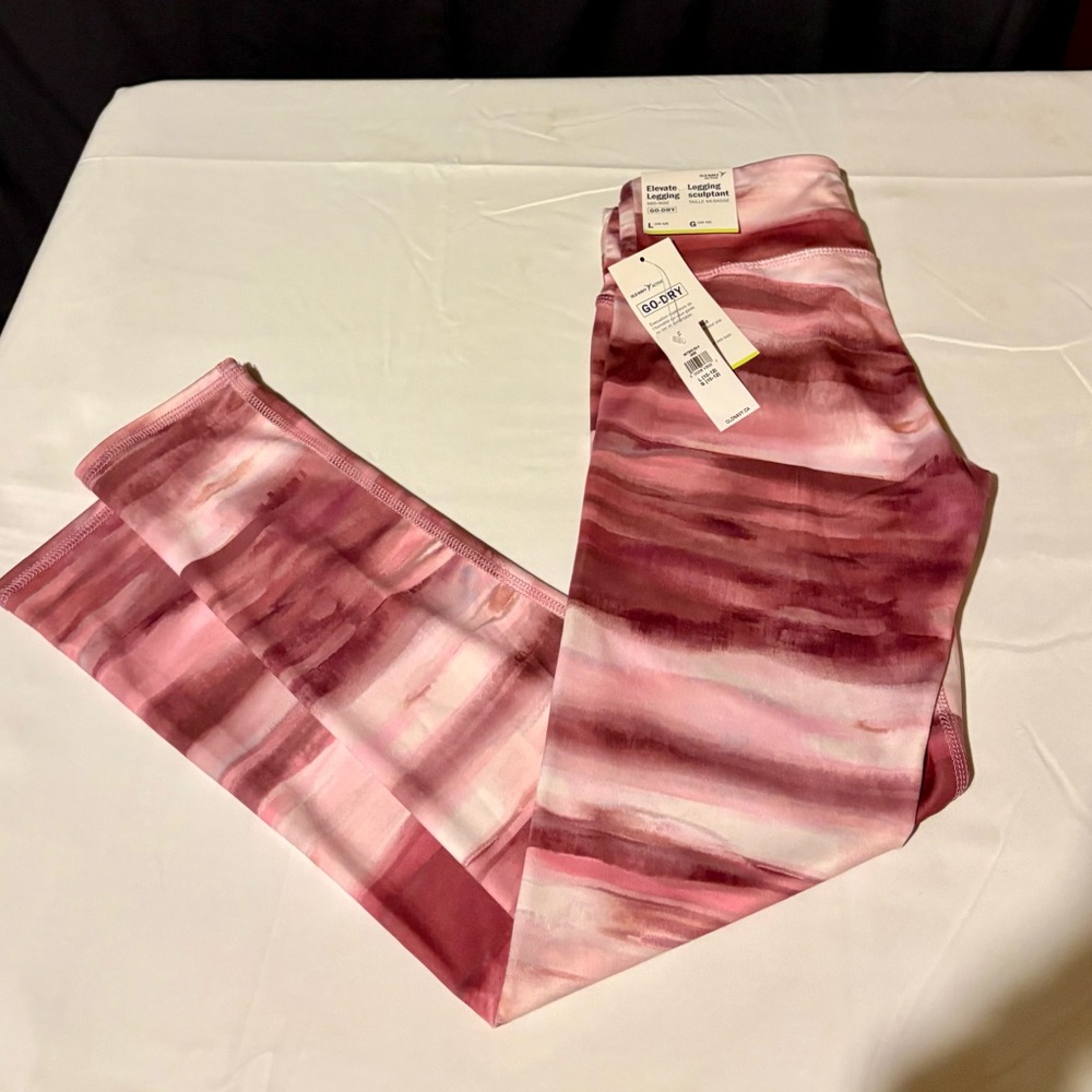 Old Navy Girls' Pink and Burgundy Watercolor Stripe Leggings Sz Large - Picture 4 of 4